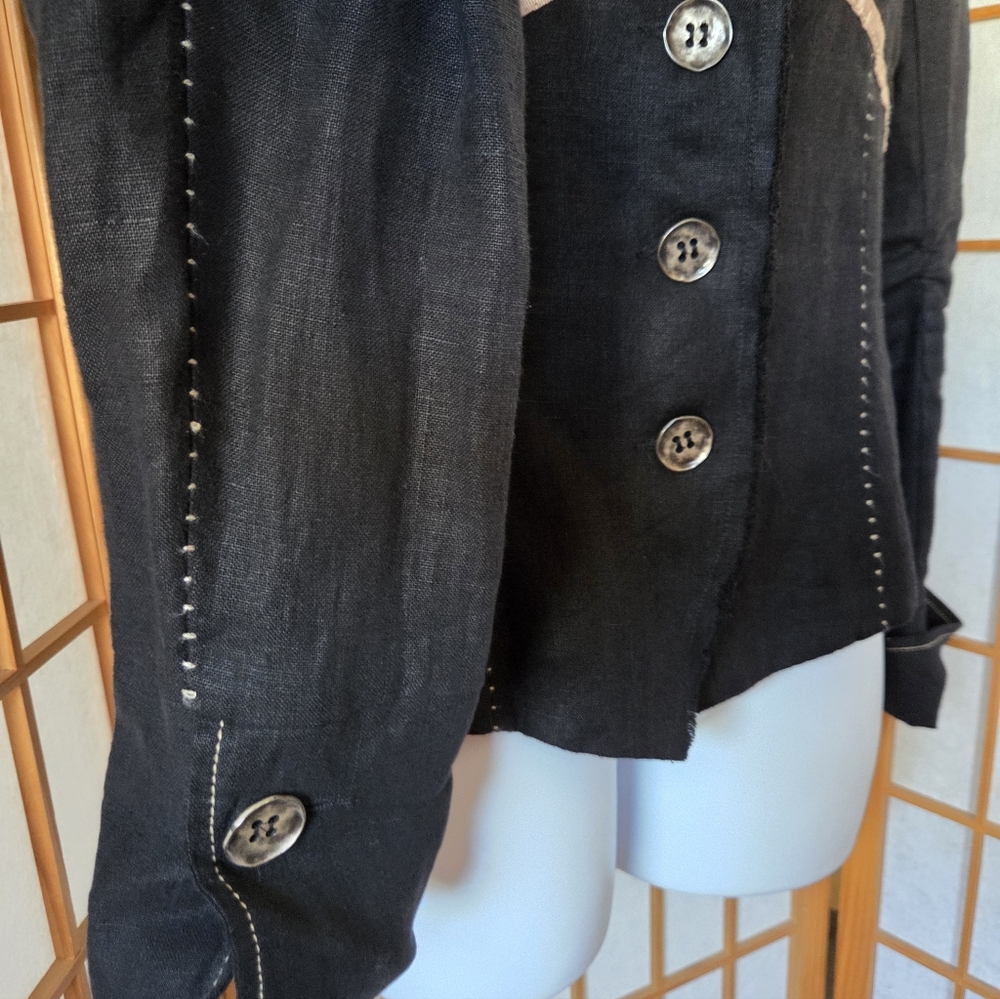 NWT WOMENS PERSONA GRATA MADE IN ITALY BLACK LINEN STYLISH BLAZER SIZE 4/XS - Picture 5 of 9
